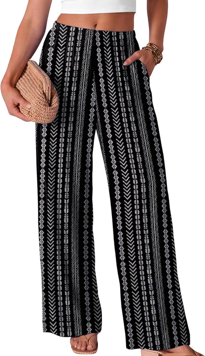 Kendi Women's Palazzo Pants – Wide Fluid Cut, Elastic Waist Summer Chic