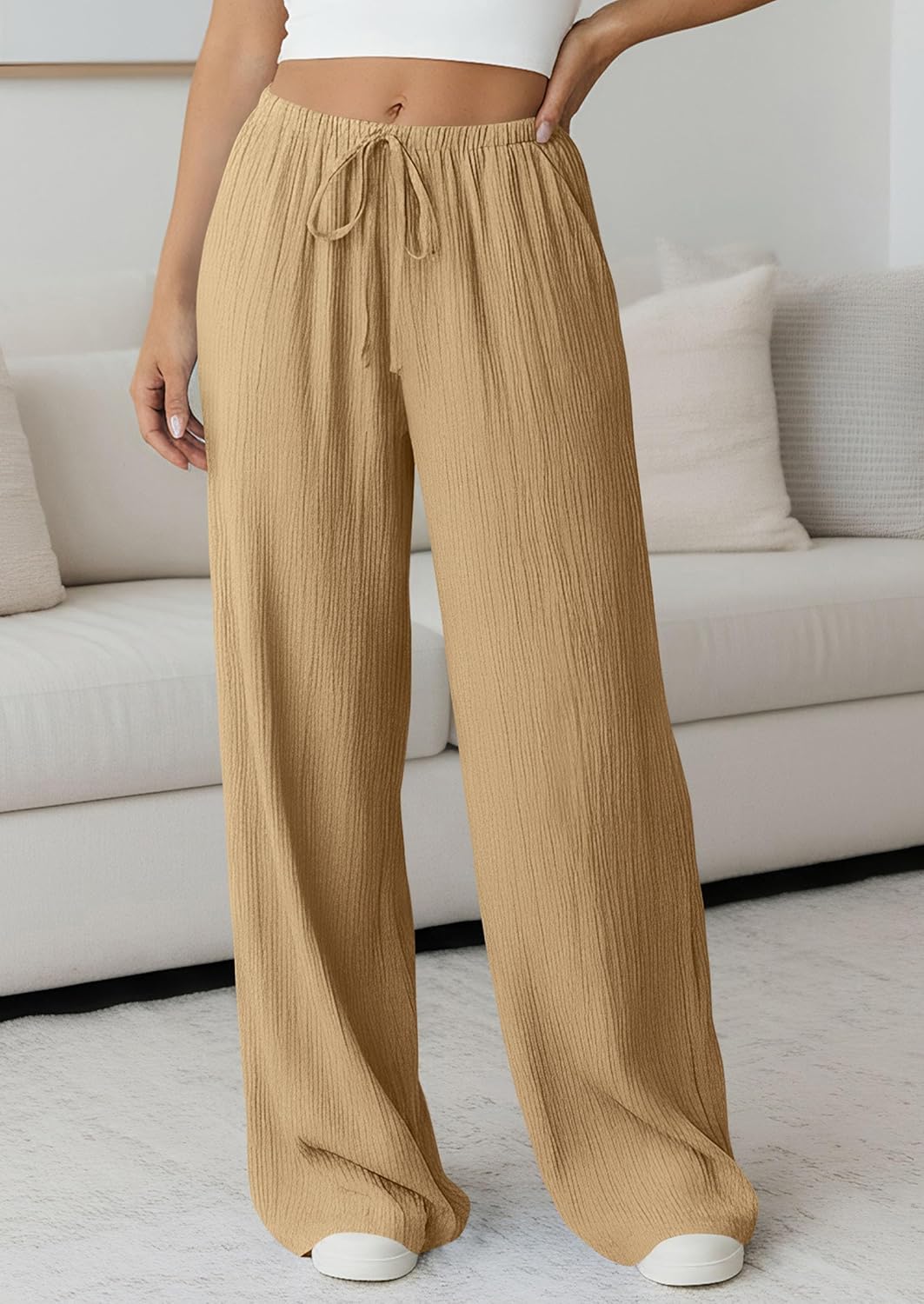Jessica Women's Pants – Palazzo Wide High Waist with Drawstring & Pockets Summer