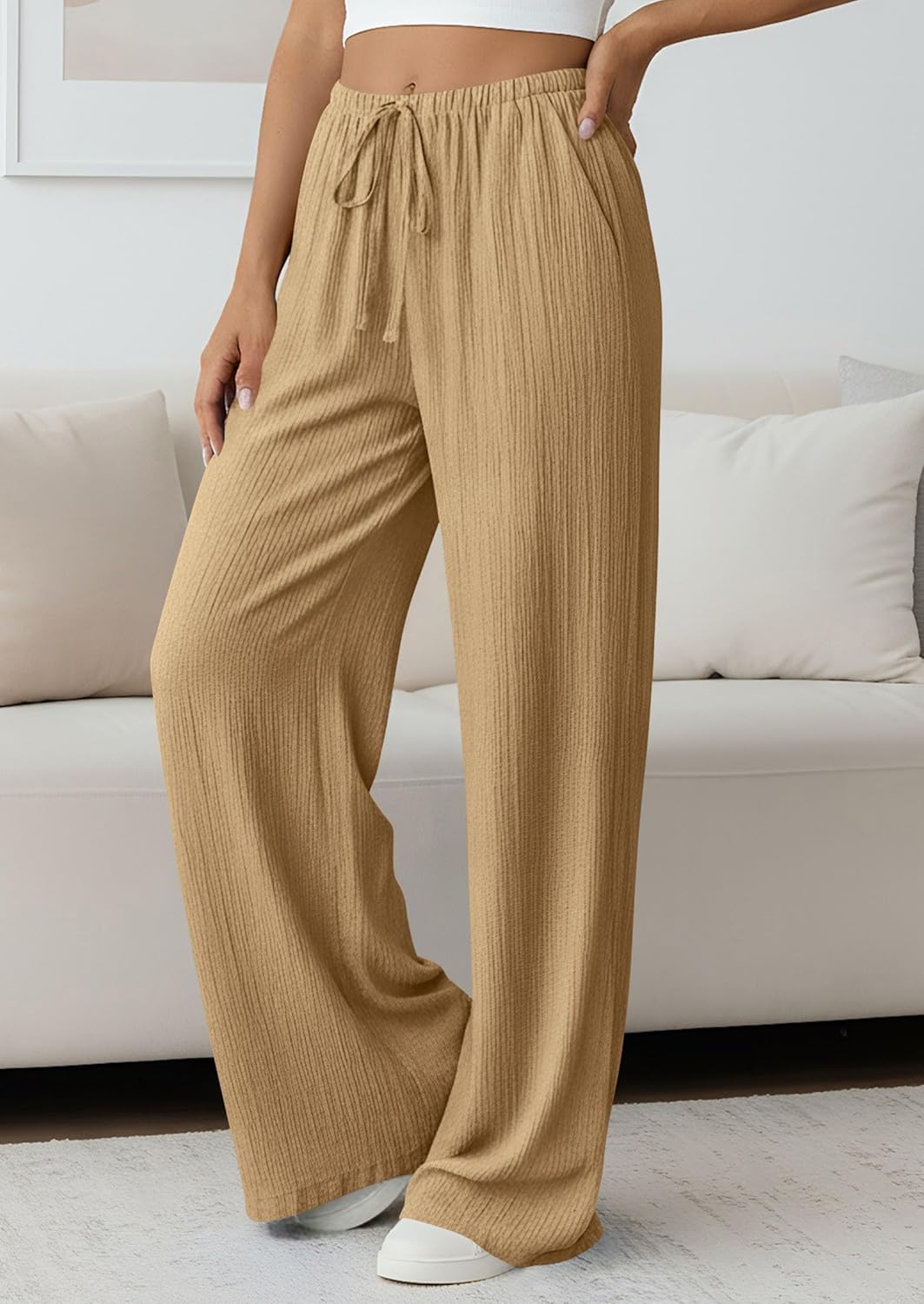 Jessica Women's Pants – Palazzo Wide High Waist with Drawstring & Pockets Summer