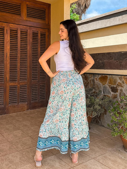 Zainab Women's Bohemian Palazzo Pants – Wide Flowing Cut, High Elastic Waist Summer
