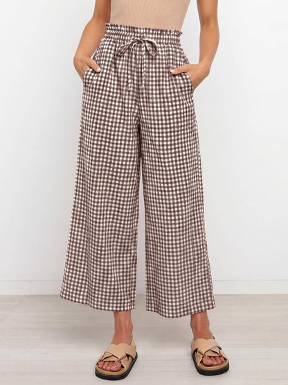 Cindy Women's Palazzo Pants – Striped Capri, Elastic Waist, Light Casual