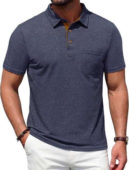 Renato Polo Men – Lightweight Cotton Polo, Contrast Collar & Casual Chic Pocket