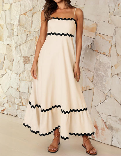 Ella Midi Dress for Women – Backless Dress with Thin Straps, Smocked, Fluid, Elegant Summer