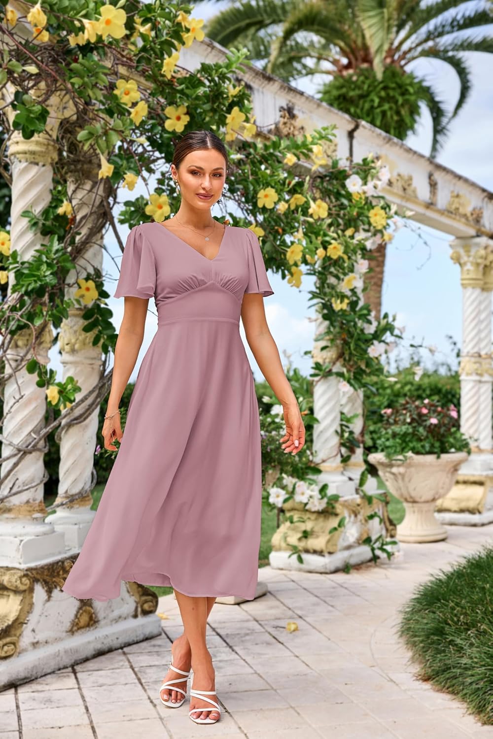 Claire Women's Dress – Maxi Dress with V-Neck and Square Back A-Line Flowing Bohemian Summer
