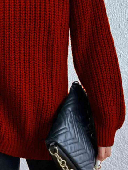 Angela Pull Femme – Pull à Col Roulé Côtelé avec Fente Latérale Chic pour Automne/Hiver Élégant