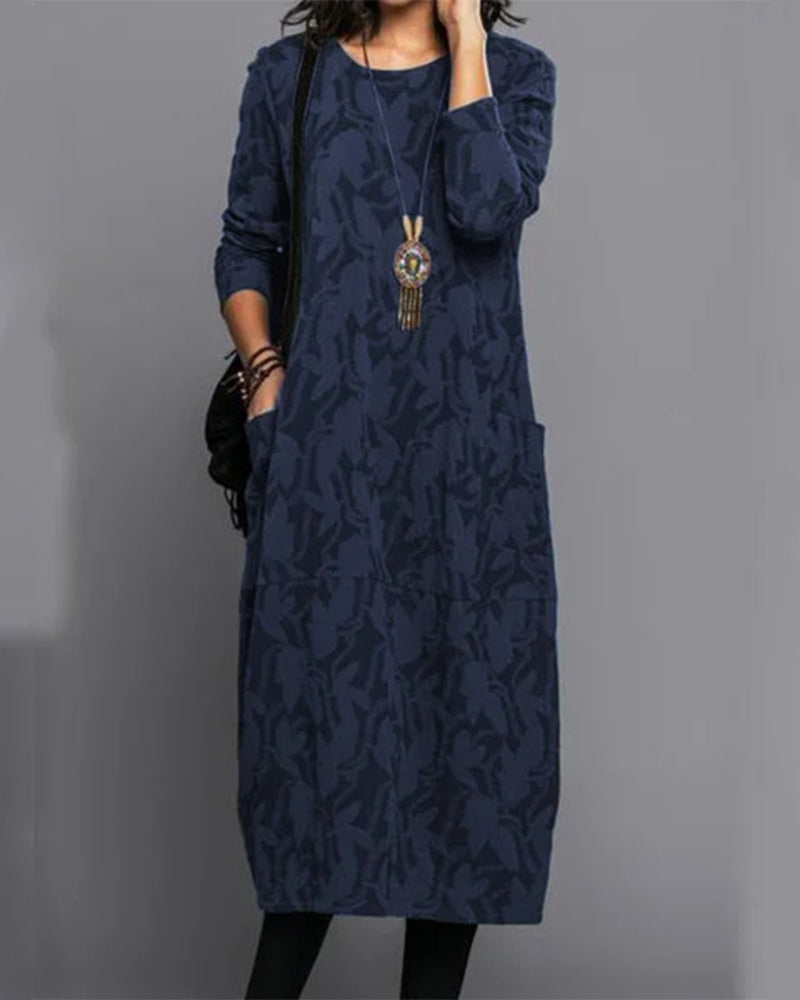 Isabella Long Dress for Women – Comfortable Fleece Dress with Long Sleeves, Pockets, and Trendy Floral Pattern