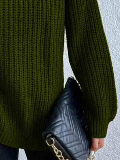 Angela Pull Femme – Pull à Col Roulé Côtelé avec Fente Latérale Chic pour Automne/Hiver Élégant
