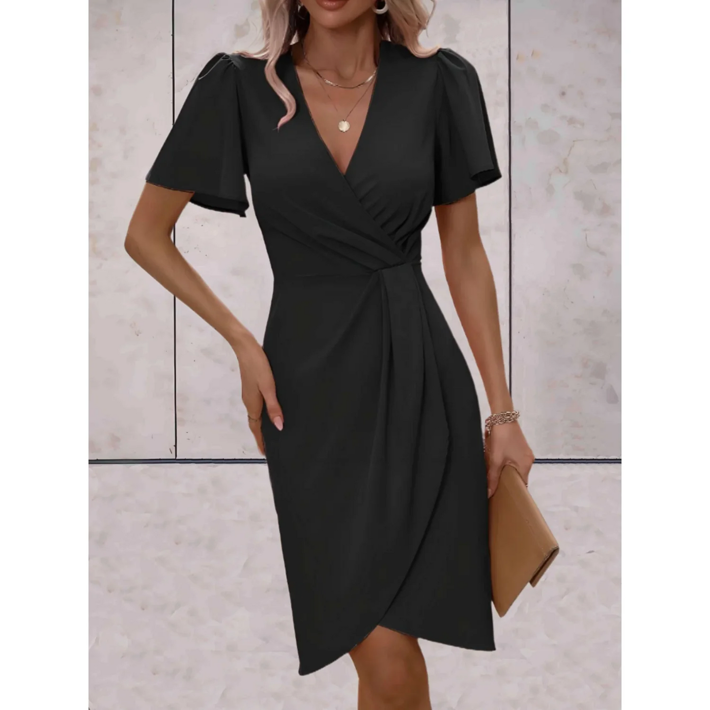 Brenda Robe Portefeuille Femme – Robe Élégante à Manches Fluides & Encolure V pour Soirée