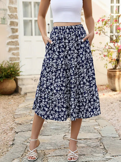 Jupe Fleurie Femme Zia – Coupe Évasée en A avec Poches, Légère pour le Printemps & l'Été