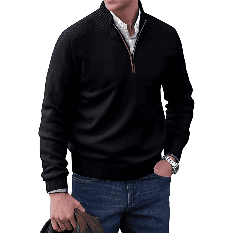 Adrian Zip Pullover for Men in Cashmere – Lightweight and Breathable Knit with Elegant High Collar