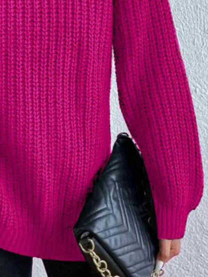 Angela Pull Femme – Pull à Col Roulé Côtelé avec Fente Latérale Chic pour Automne/Hiver Élégant
