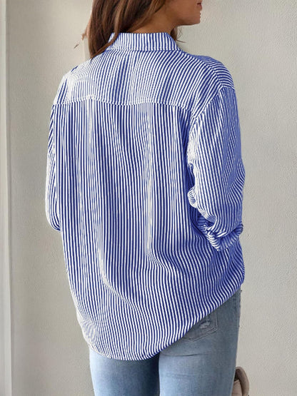 Nicole Women's Striped Shirt – Classic Fit, Long Sleeves, Chic Pleat-Free