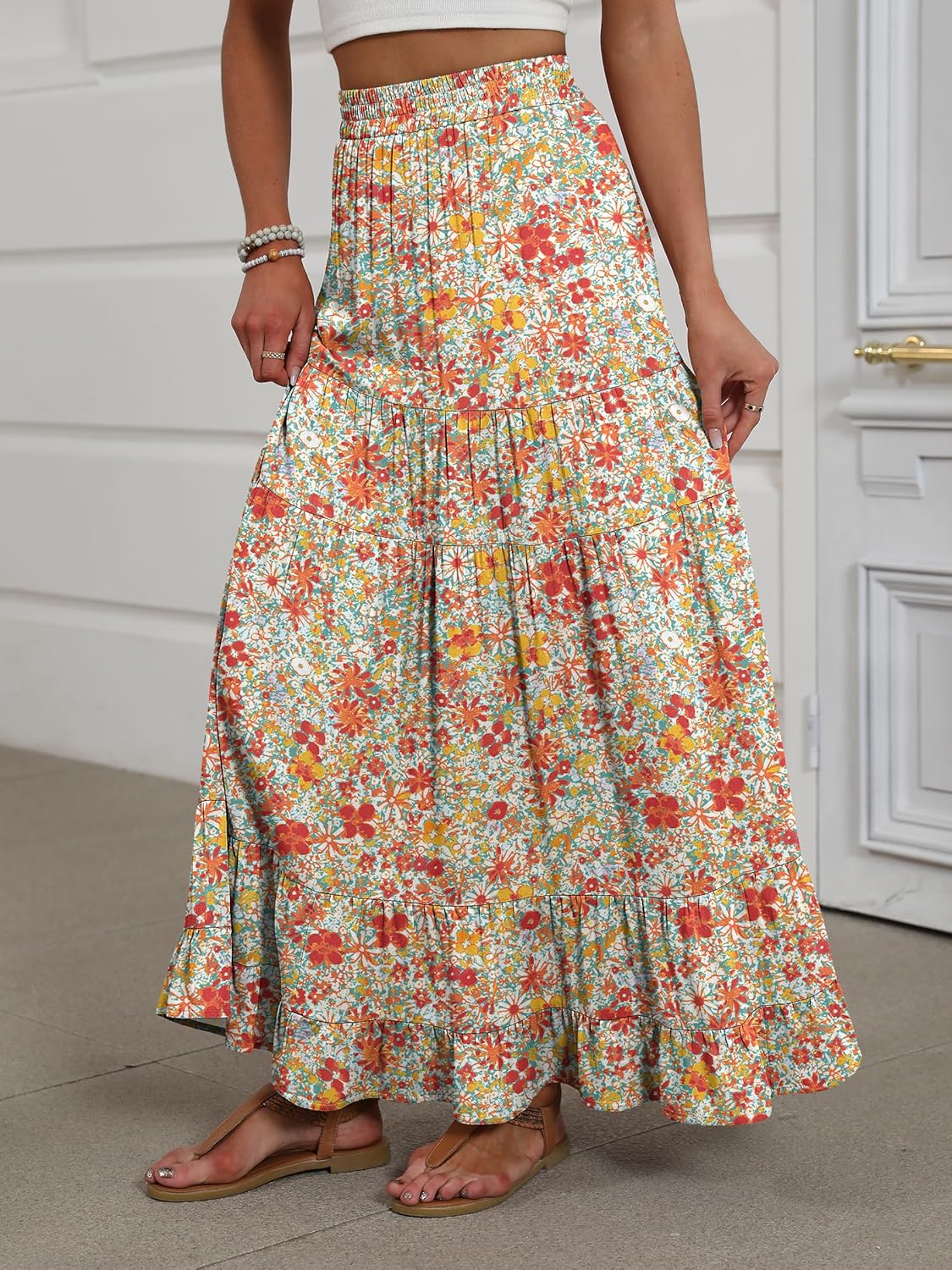 Rita Jupe Maxi Femme – High Waist Bohemian Rayon Ruffled A-Line Skirt