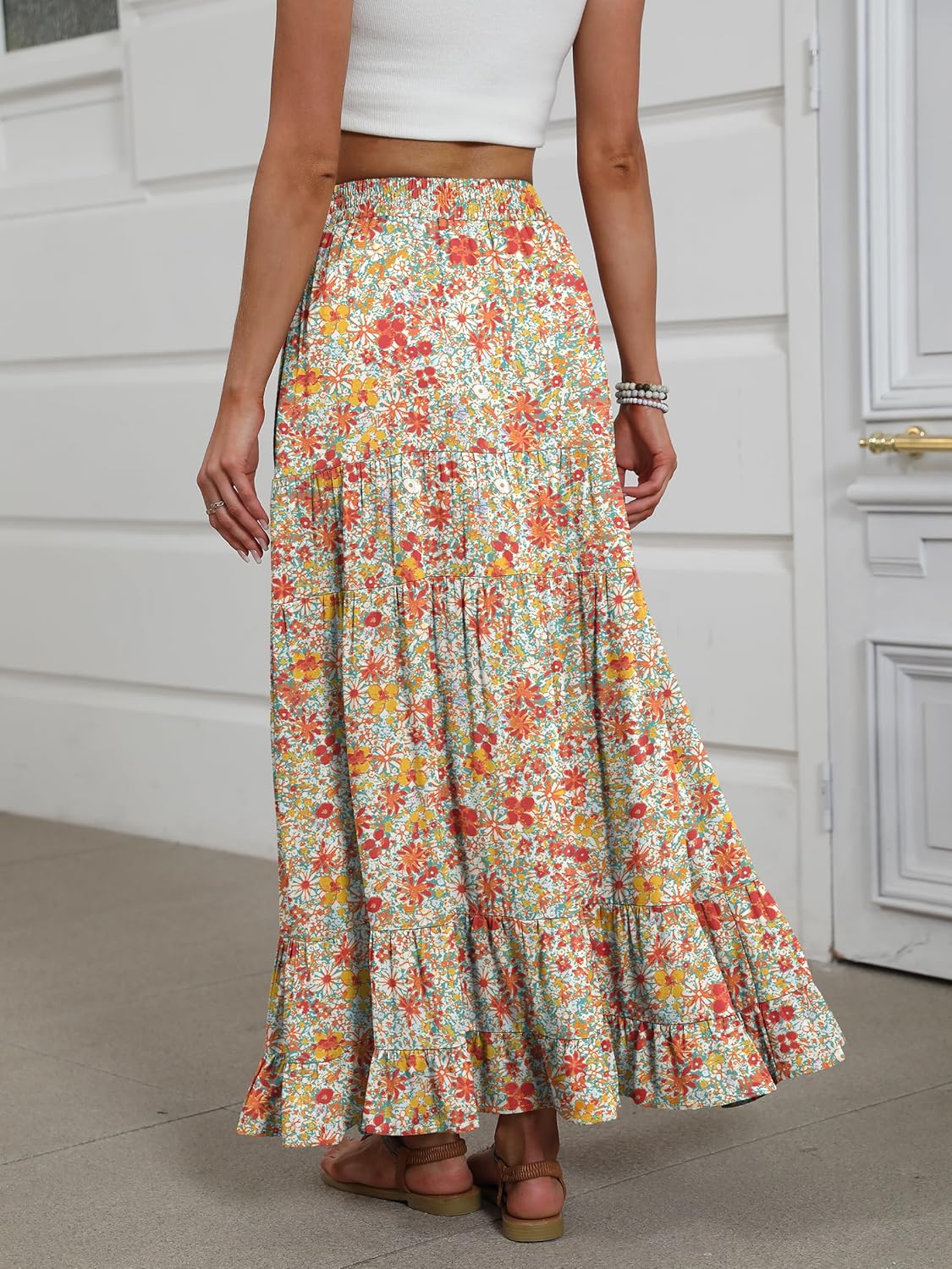 Rita Jupe Maxi Femme – High Waist Bohemian Rayon Ruffled A-Line Skirt