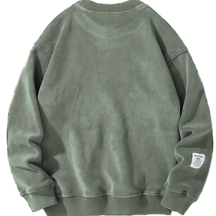 Casual Round Neck Sweater with Embroidered Letters for Men