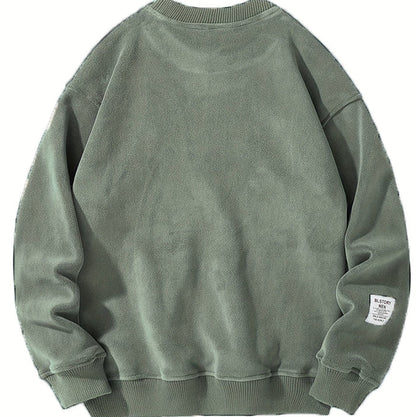 Casual Round Neck Sweater with Embroidered Letters for Men