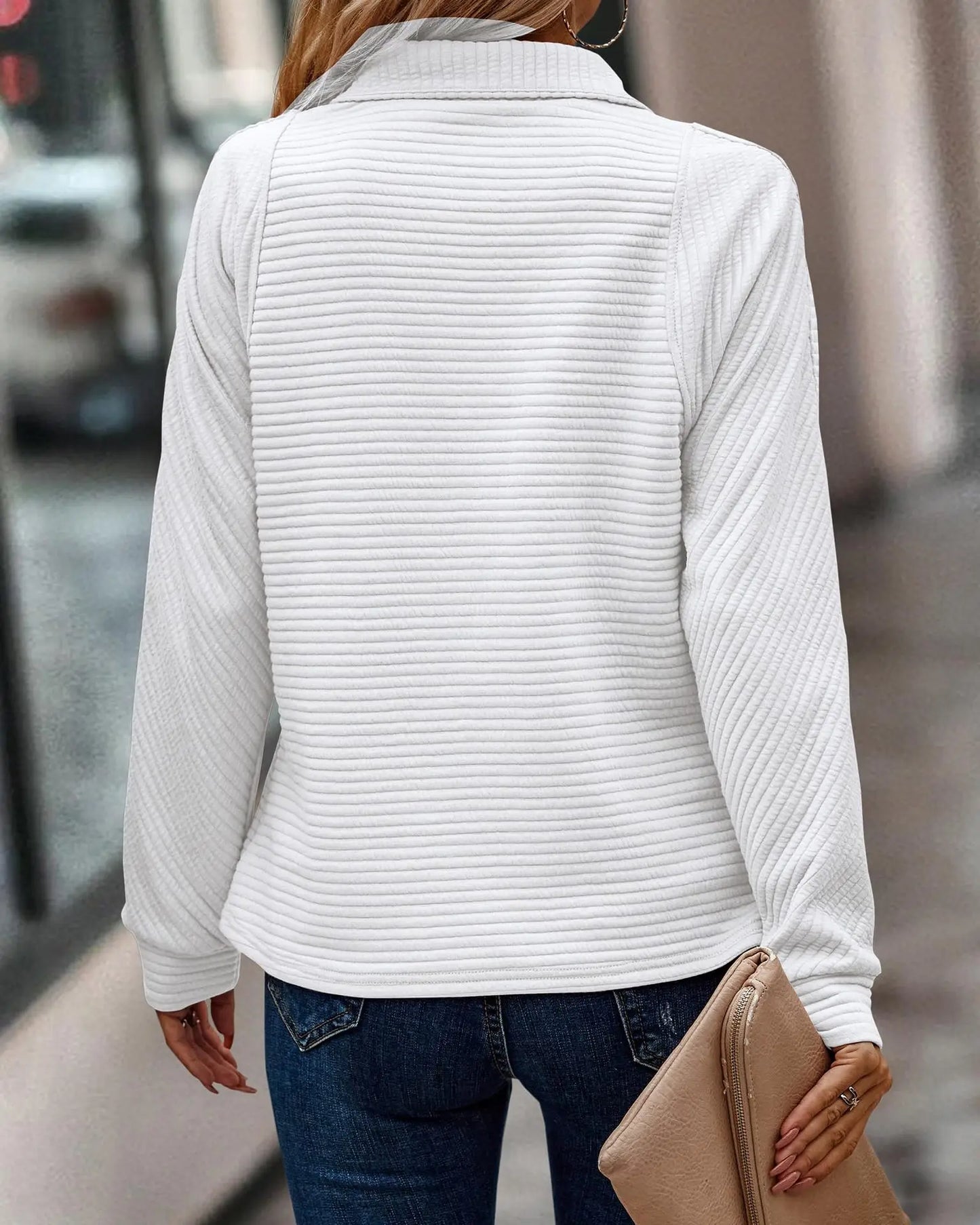 Leyna Ribbed Knit Pullover for Women – Light and Soft Top with Elegant Zip Collar