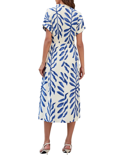 Rosita Bohemian Women's Dress – V-Neck, Short Sleeves, High Waist, Pockets Summer
