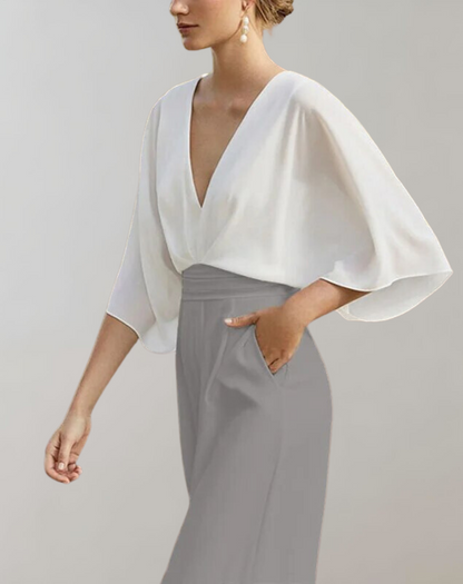 Suzette Women's Jumpsuit – Elegant Jumpsuit with Deep V-Neck & Wide Legs for a Refined Look