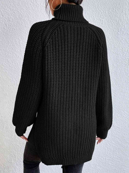 Angela Pull Femme – Pull à Col Roulé Côtelé avec Fente Latérale Chic pour Automne/Hiver Élégant