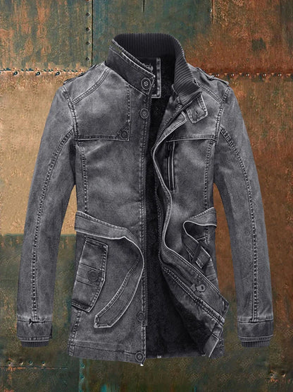 Shon Veste Homme Cuir Vintage – Style Rétro Élégant avec Doublure Chaude & Boutons Classiques