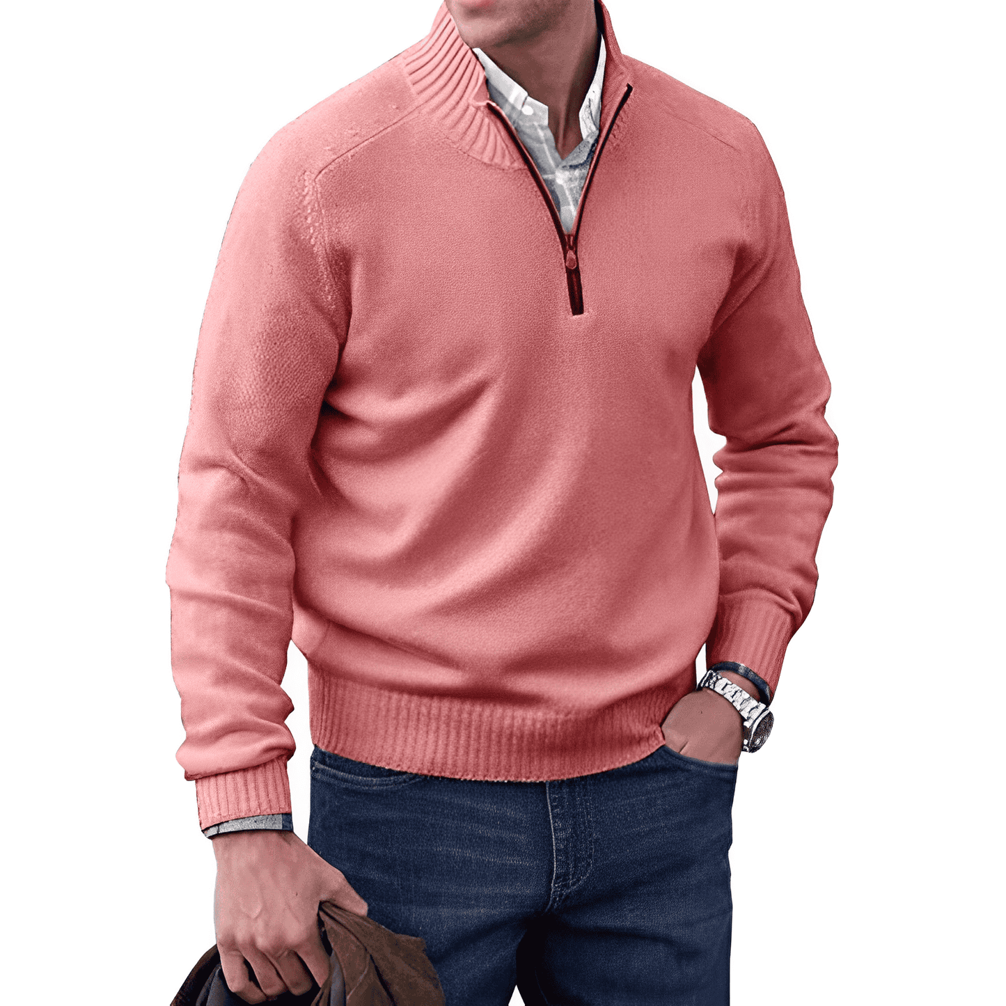 Adrian Pull Zippé Homme en Cachemire – Maille Légère et Respirante avec Col Montant Élégant