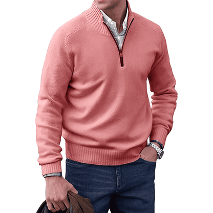 Adrian Pull Zippé Homme en Cachemire – Maille Légère et Respirante avec Col Montant Élégant