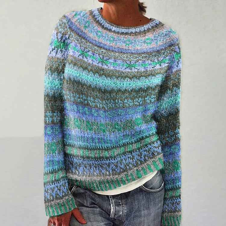 Hanna Pull Femme – Pull Vintage Décontracté à Imprimé Ethnique & Style Rétro Élégant