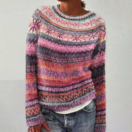 Hanna Pull Femme – Pull Vintage Décontracté à Imprimé Ethnique & Style Rétro Élégant