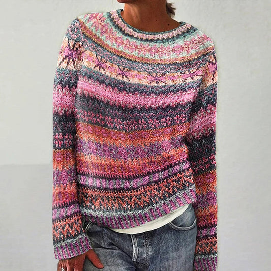 Hanna Pull Femme – Pull Vintage Décontracté à Imprimé Ethnique & Style Rétro Élégant