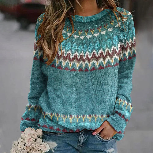 Reyna Pull Femme – Pull Rétro à Motif Vagues Élégant & Confortable