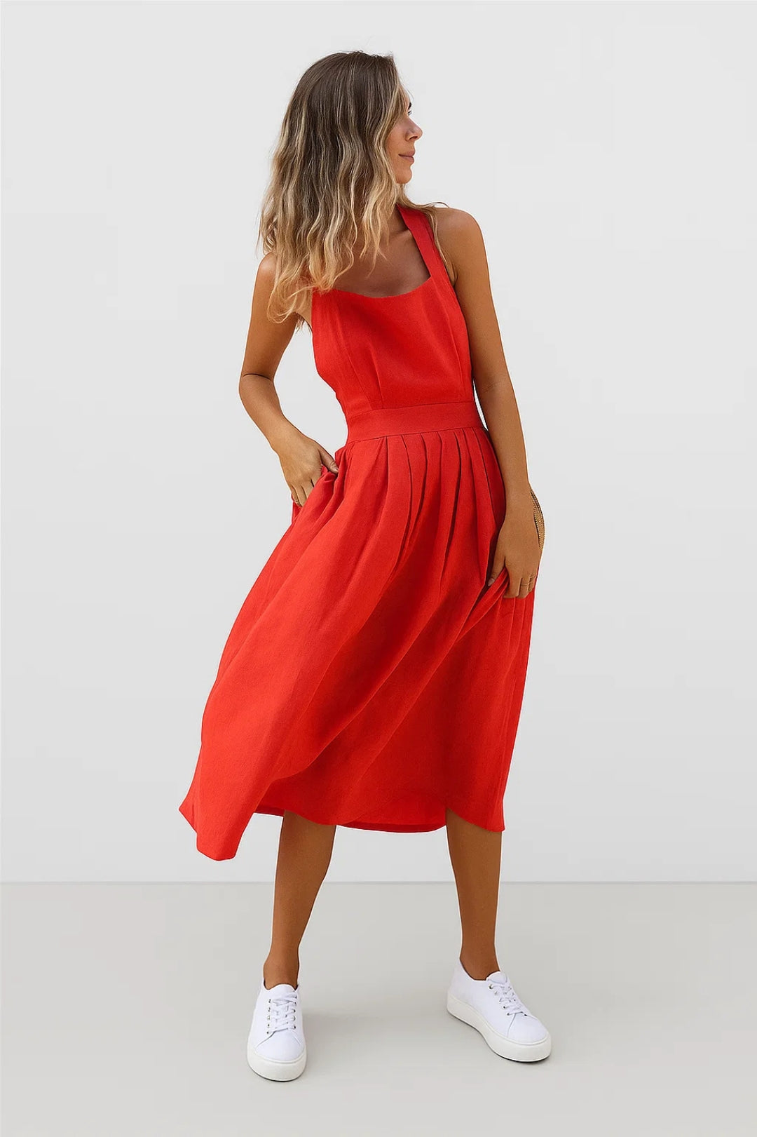 Chana Robe en Lin – Élégante Robe à Dos Nu en Lin Léger et Aérien