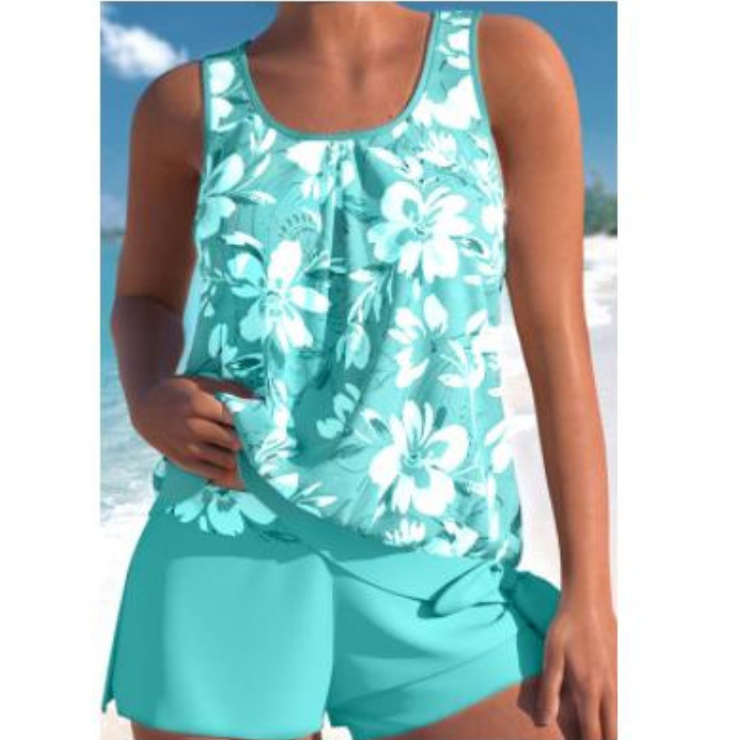 Adalina women's tankini with a feminine floral print and shorts