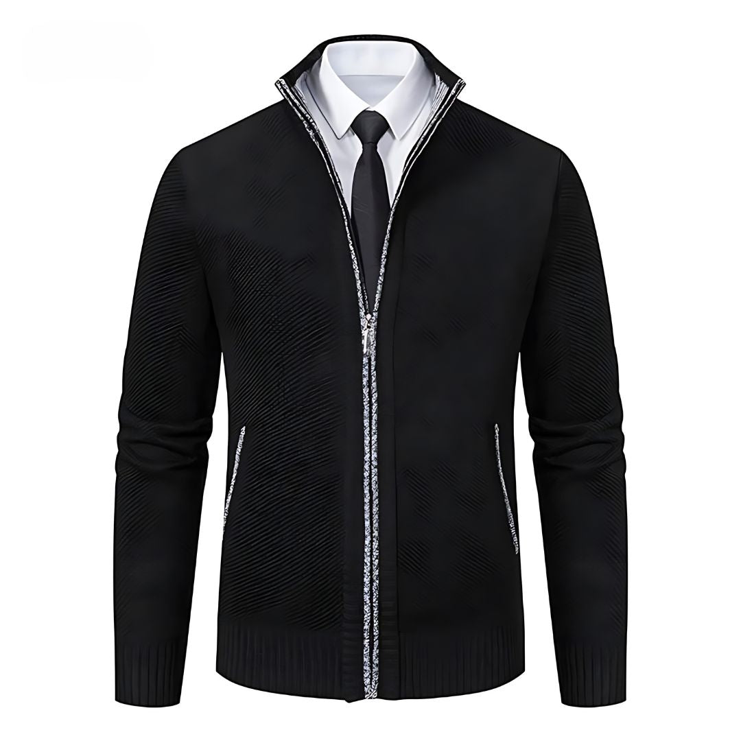 Adrian Men's Pullover – Black Knit Zip Style-black