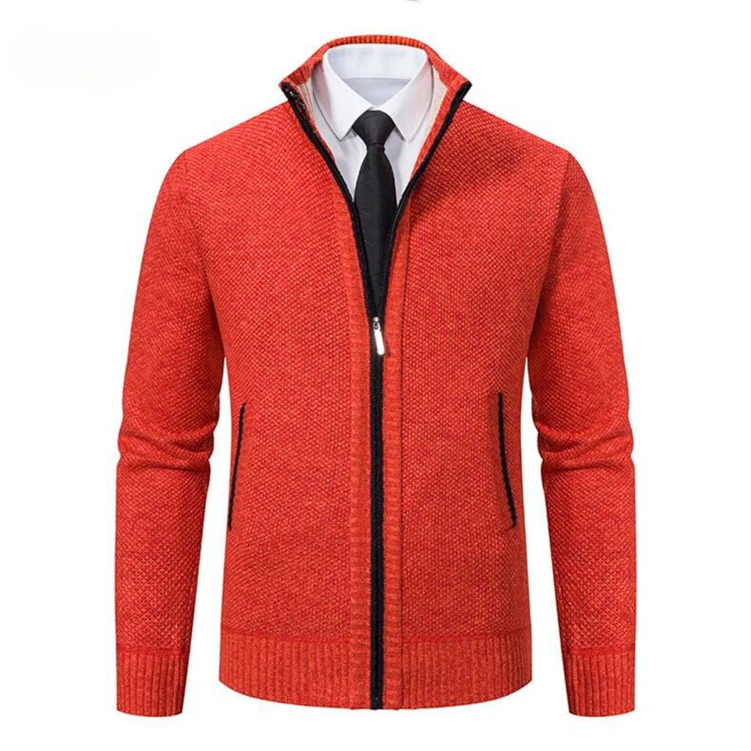 Adrian Men's Pullover – Black Knit Zip Style-red