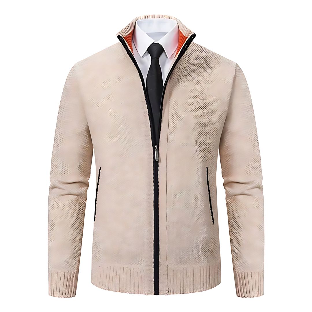 Adrian Men's Pullover – Black Knit Zip Style-beige