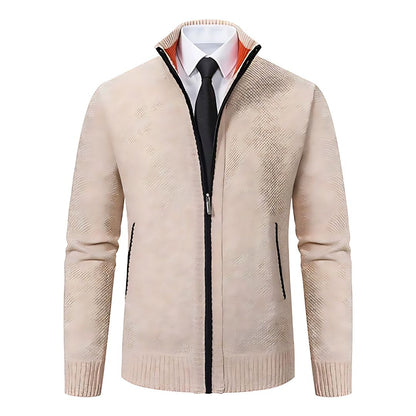 Adrian Men's Pullover – Black Knit Zip Style-beige