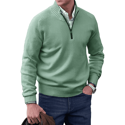 Adrian men's cashmere pullover with zip neck-green