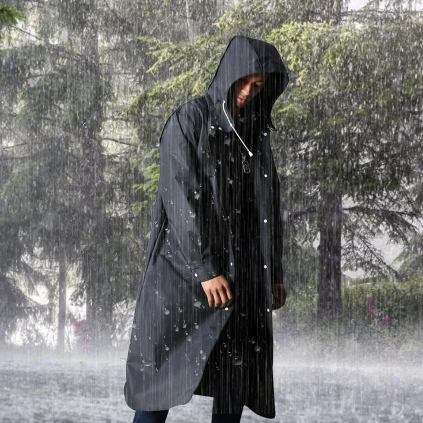 Adrien Men's Raincoat – Long Waterproof Breathable Coat with Adjustable Hood