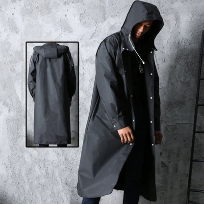 Adrien Men's Raincoat – Long Waterproof Breathable Coat with Adjustable Hood