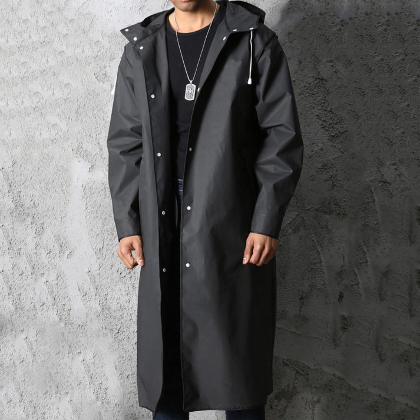 Adrien Men's Raincoat – Long Waterproof Breathable Coat with Adjustable Hood