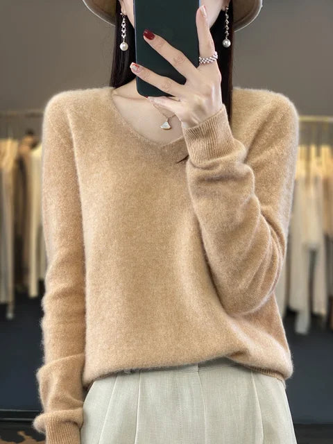 Lily Pull Femme – Pull Col V Élégant avec Détails Froncés & Maille Douce Confortable
