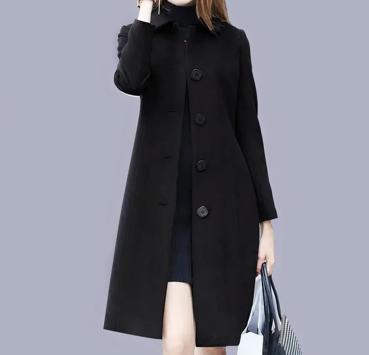 Elegant long winter outerwear designed with a comfortable feminine fit