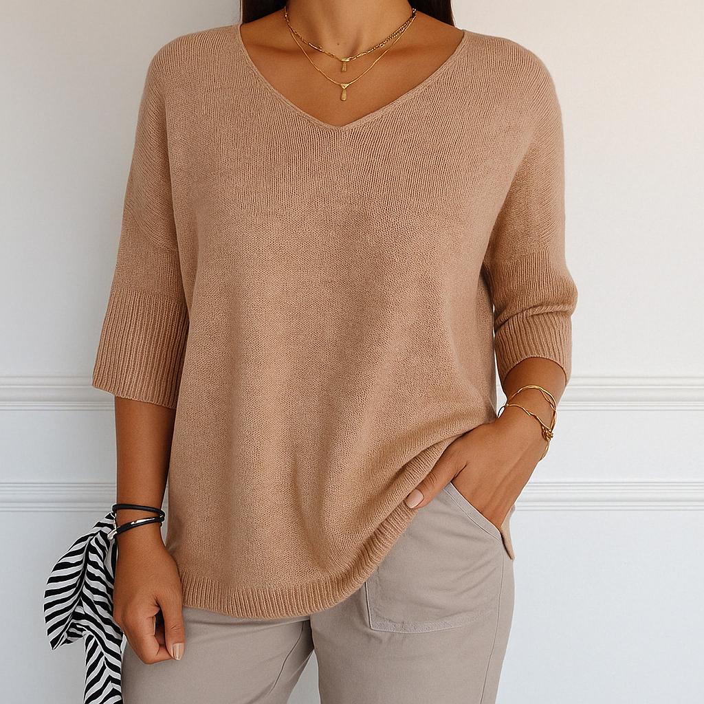 Coraline Pull Col V Femme – Maille Fine, Doux & Élégant pour un Style Raffiné