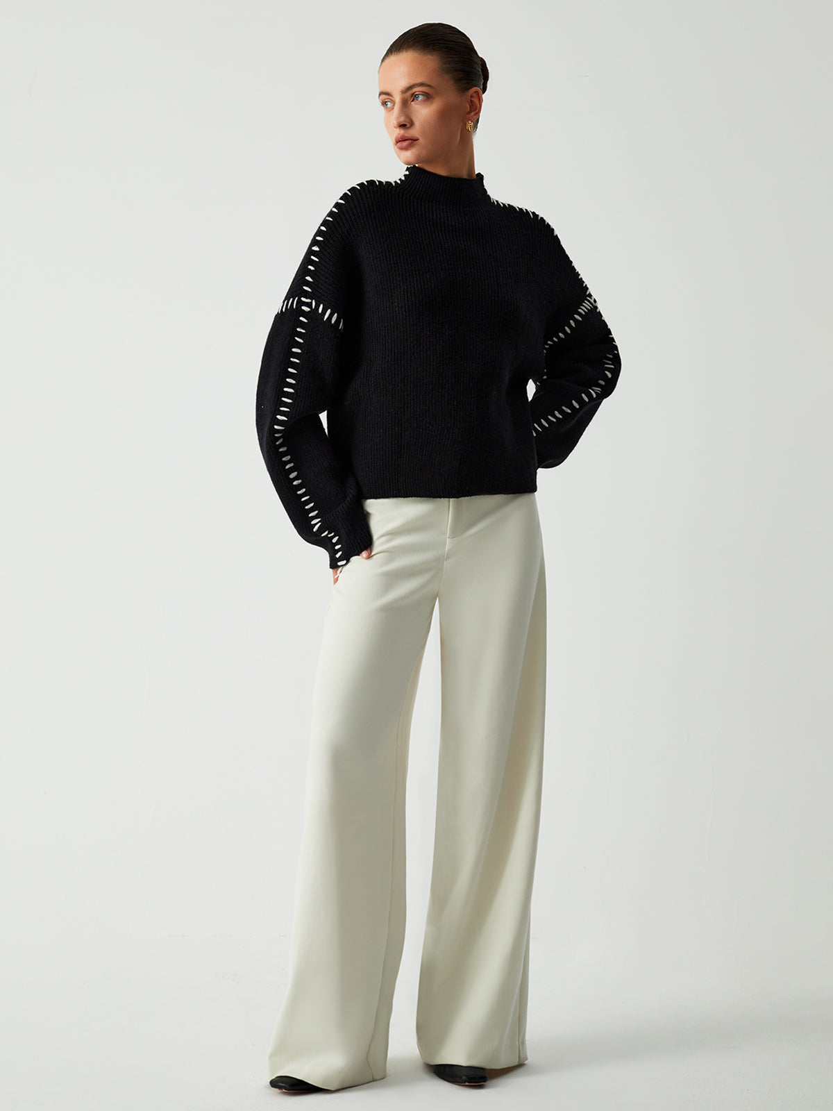 Kayla Pull Femme – Pull Oversize à Col Montant en Maille Douce Chic & Confortable