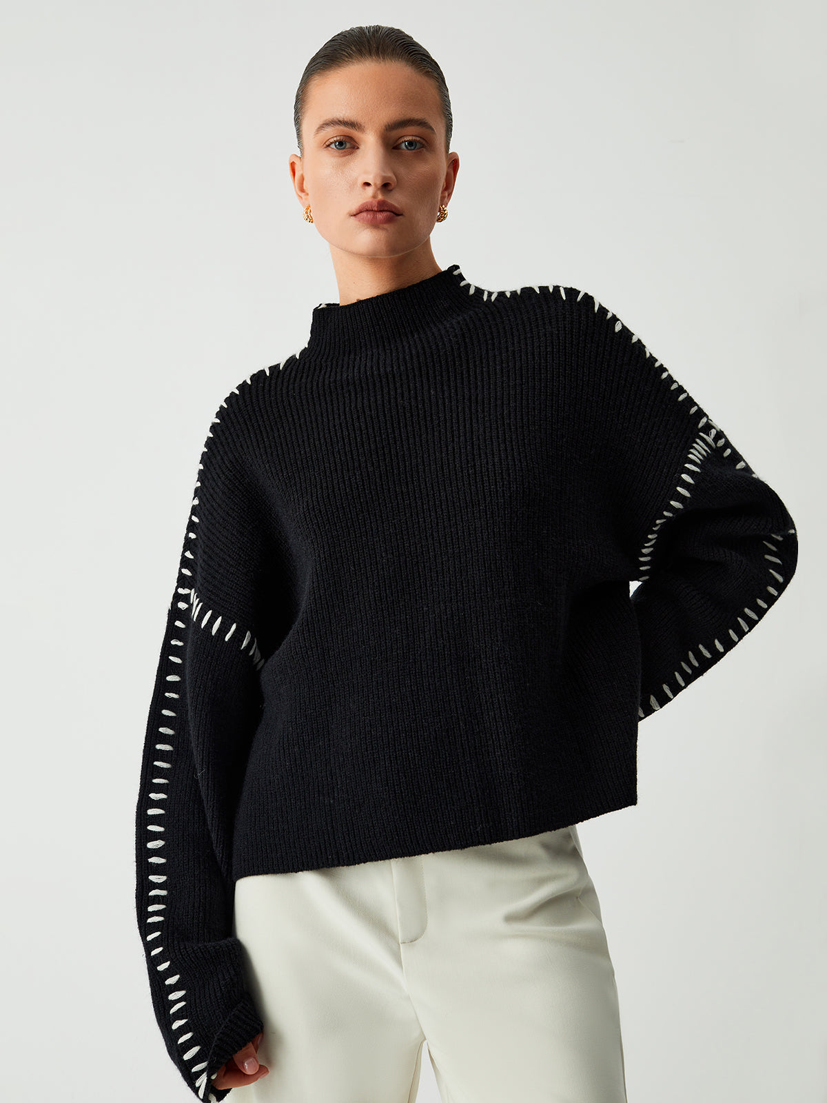 Kayla Pull Femme – Pull Oversize à Col Montant en Maille Douce Chic & Confortable