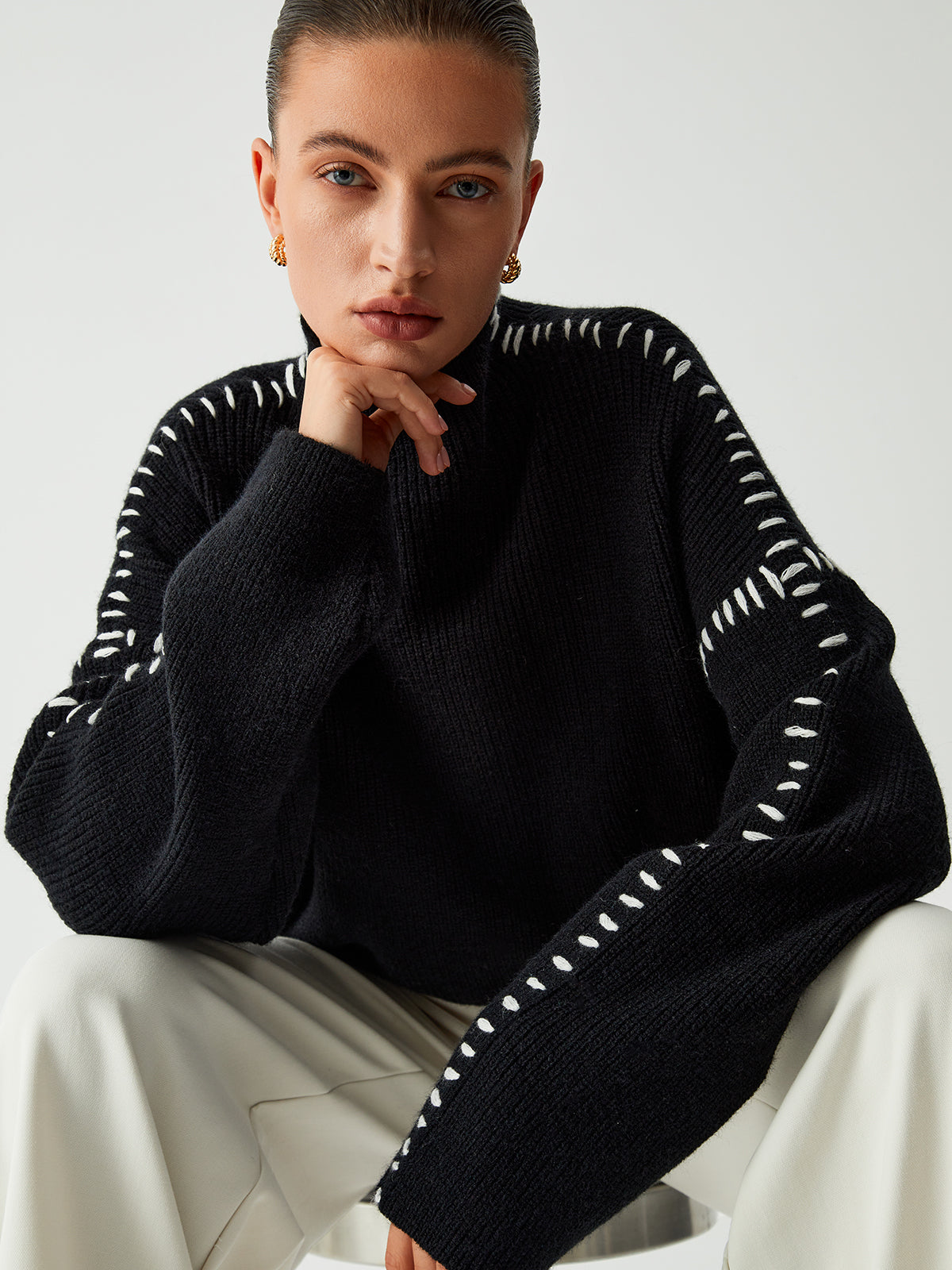 Kayla Pull Femme – Pull Oversize à Col Montant en Maille Douce Chic & Confortable
