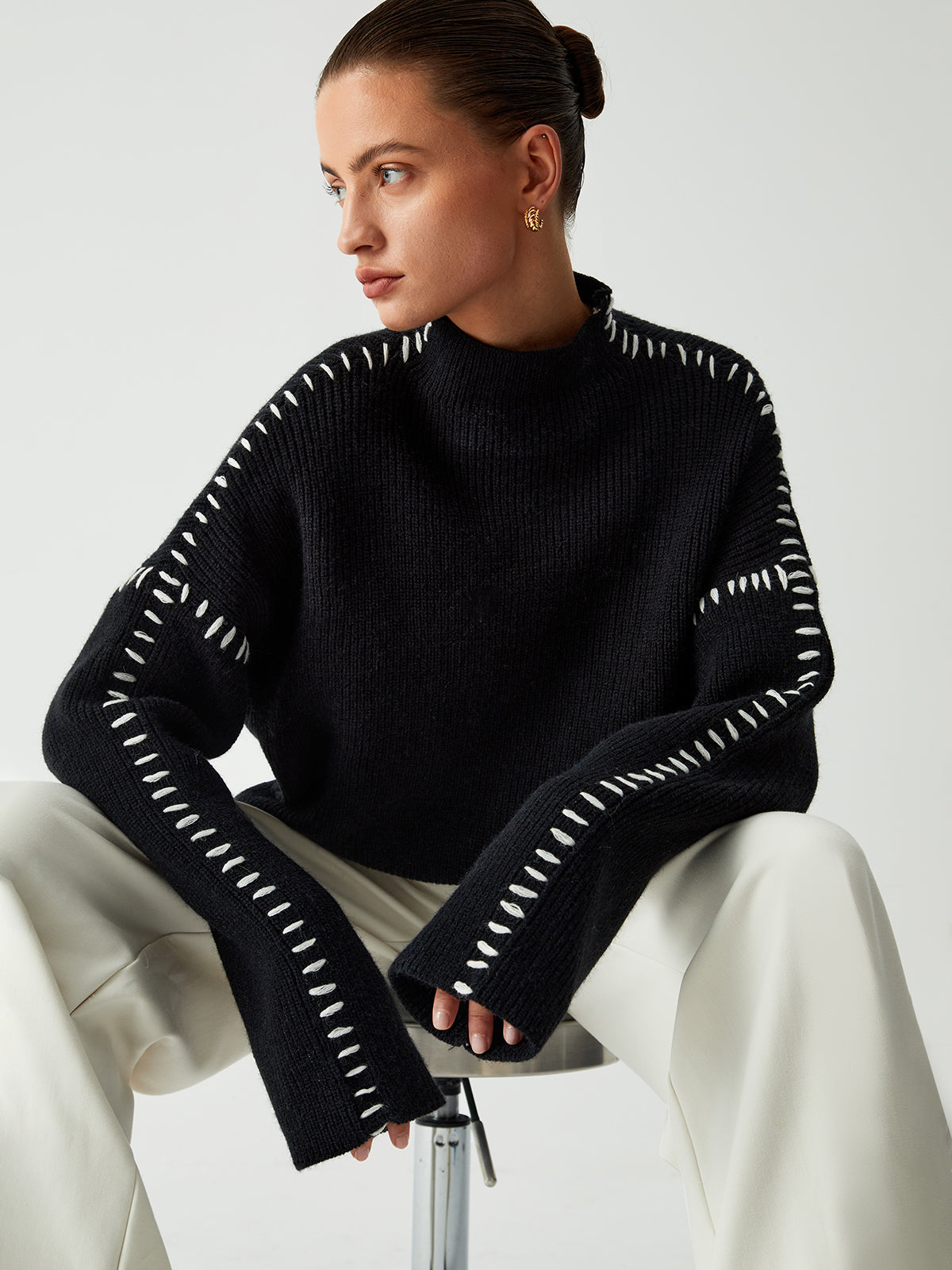 Kayla Pull Femme – Pull Oversize à Col Montant en Maille Douce Chic & Confortable
