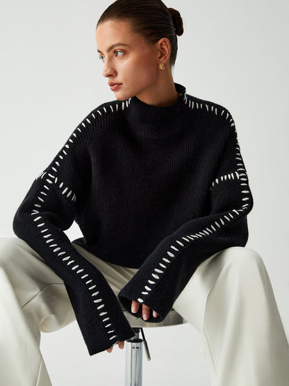 Kayla Pull Femme – Pull Oversize à Col Montant en Maille Douce Chic & Confortable