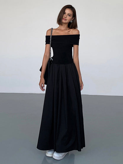 Kisha Robe Maxi Femme – Robe Élégante Épaules Dénudées avec Jupe Plissée Fluide